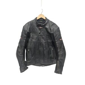 Teknic Mens Black Leather Motorcycle Jacket with Removable Liner Size 46